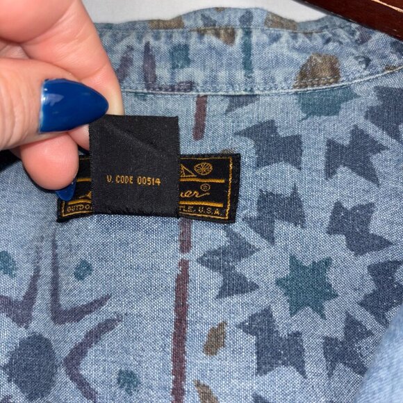 Vintage 90s Eddie Bauer Denim Button-Up Shirt – Geometric Print - Picture 3 of 8
